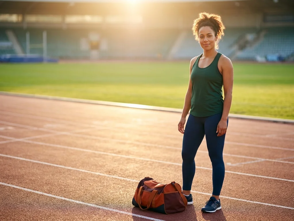 Athlète accueillante sur une piste à l'aube pour symboliser la prise de contact sportif.